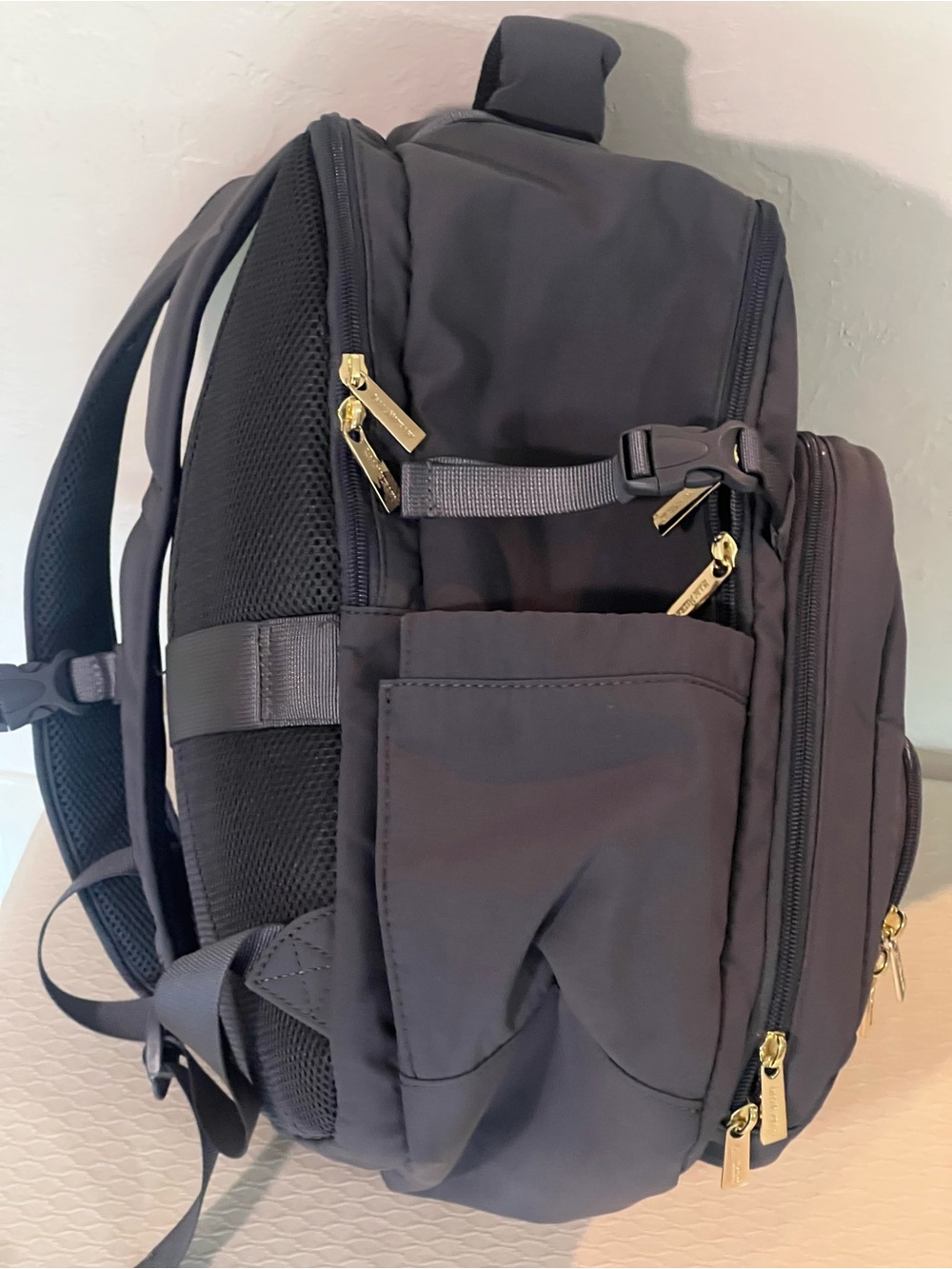Isaac Mizrahi Full Size Grey Backpack with Gold Hardware - Picture 3 of 12